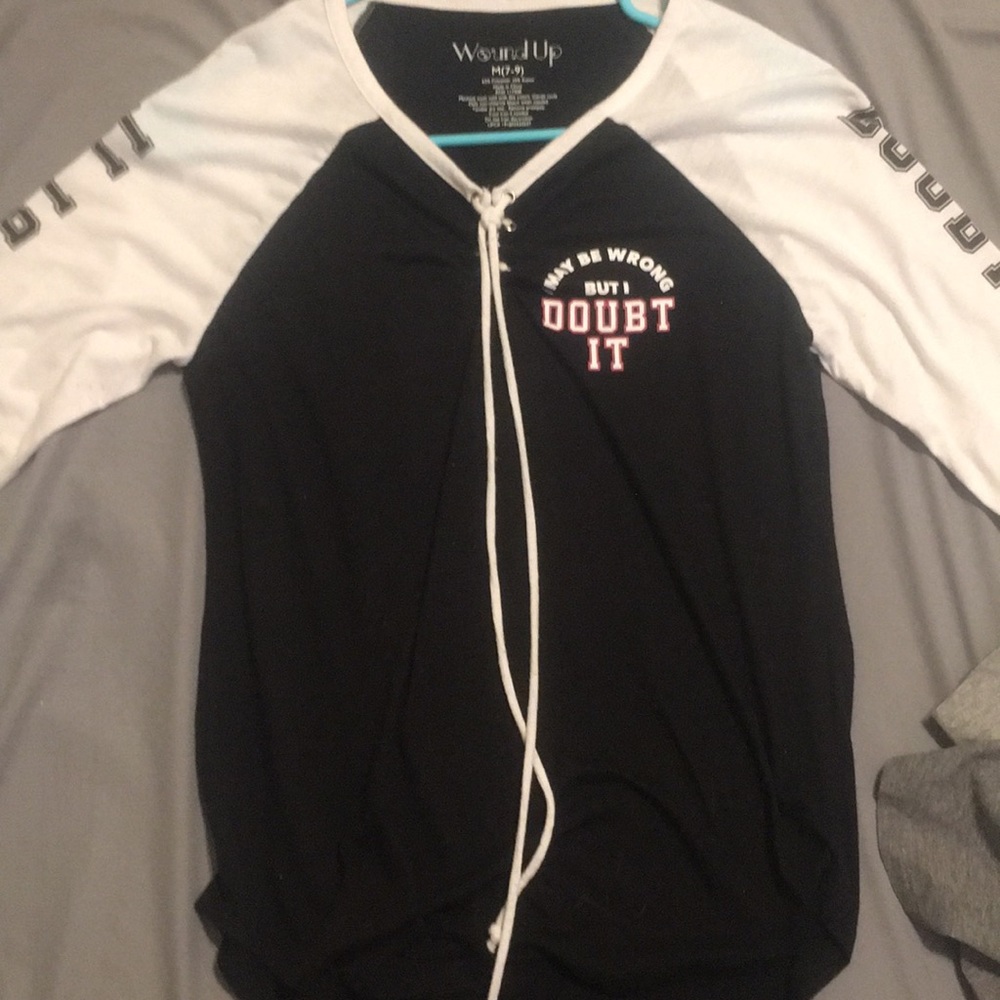 Size M “Doubt it” half sleeve, lace up shirt